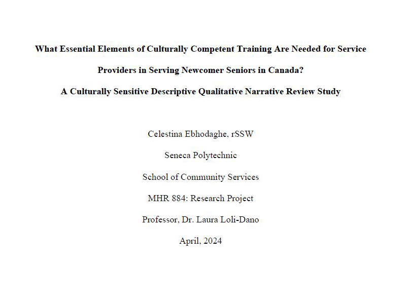 What essential elements of culturally competent training are needed for service providers in serving newcomer seniors in Canada? A culturally sensitive descriptive qualitative narrative review study